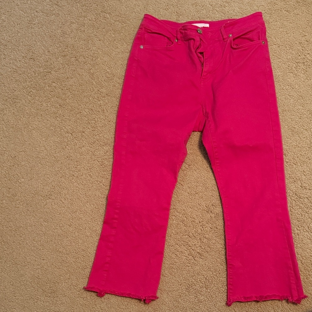 LOFT Crop Kick Jeans with fringe hem
